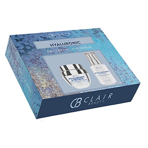 CLAIR BEAUTY Hyaluronic & Retinol Day Cream & Facial Serum Collection Gift Set - Hydrating, Rejuvenating & Anti Aging | Reduces Wrinkles & Fine Lines | Locks in Moisture, Smoothing & Evening Skin Tone