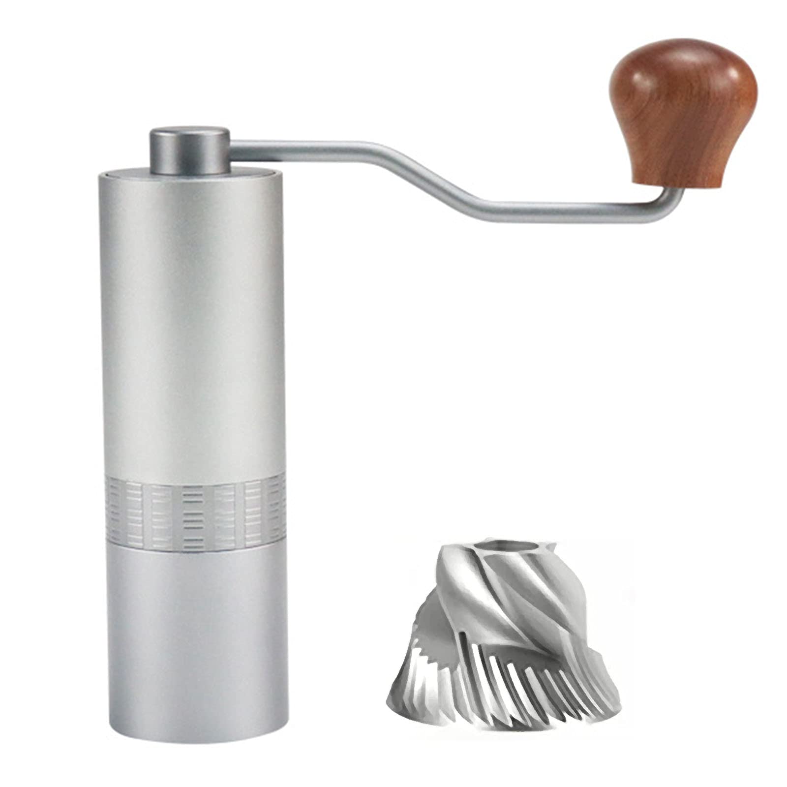 Moulin à café manuel en acier inoxydable durable avec meules coniques ajustables grises