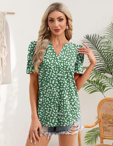 Image of Zeagoo Women Blouses Puff Short Sleeve Tops V Neck Dressy Casual Spring Shirts Boho Floral Cute Clothes 2026