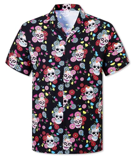 Cromoncent Men's & Boys' Funky Cuban Collar Shirt, Breathable Button-Up Summer Beach Shirt for Vacation