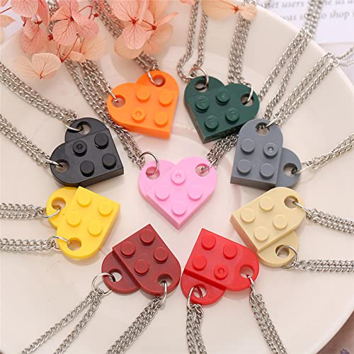 Wdhybwcx Punk 2 Piezas corazón ladrillo Parejas Amor Collar para Amantes Mujeres Hombres Lego Elementos Amistad Collares Regalo de San Valentín joyería-Cobalto Violeta