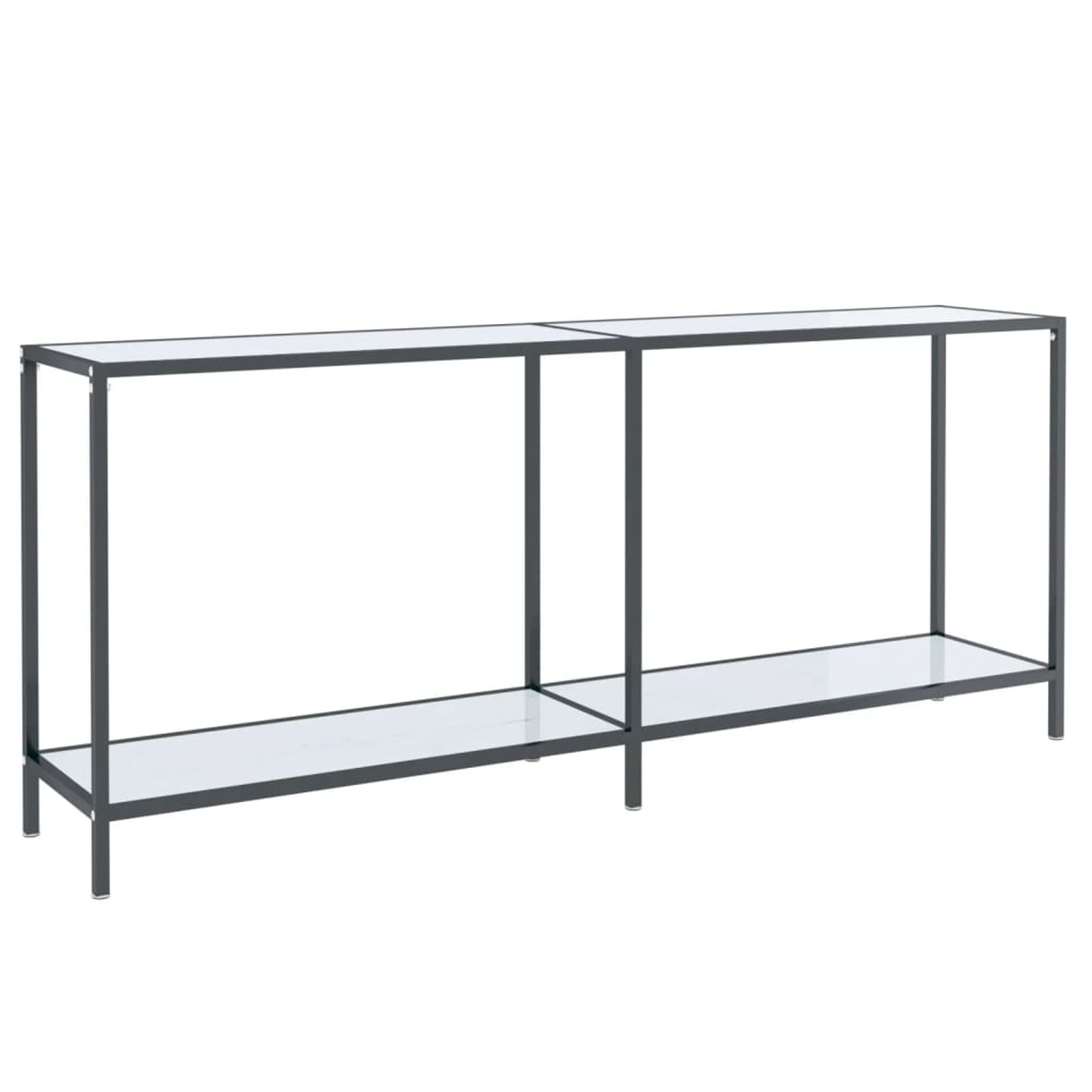 Stół konsolowy biały 180 x 35 x 75 cm ze szkła hartowanego, stolik konsolowy do przedpokoju, wąski stół wejściowy z szufladą i półkami do przechowywania, stolik na sofę do małych przestrzeni