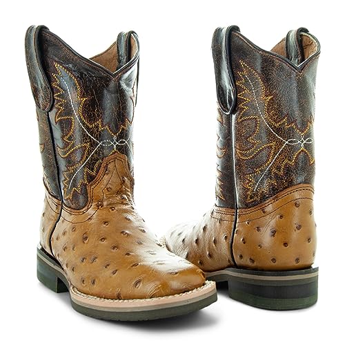 Soto Boots Kids Broad Square Toe Ostrich Print Cwoboy Boots K40072