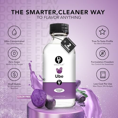 Image of Dolce Flav Clear Ube Extract - 8 Ounce Water-Soluble Multipurpose Flavoring Ideal for Ice Cream, Cookies, Boba, Coffee & Pastries - Purple Yam Flavoring - Perfect Kitchen Gift for Holidays