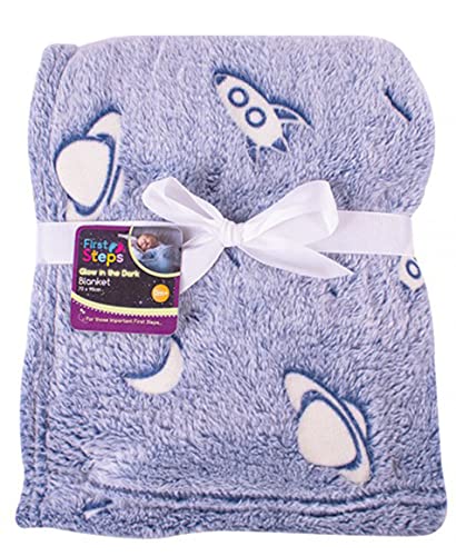 RSW Baby Blanket Fleece Glow in Dark Soft Baby Blanket 70 x 90 cm Fleece Blanket for Crib Pram Boys Girls Cot Bed Swaddle Pram Shawl Wrap Toddler (Blue)