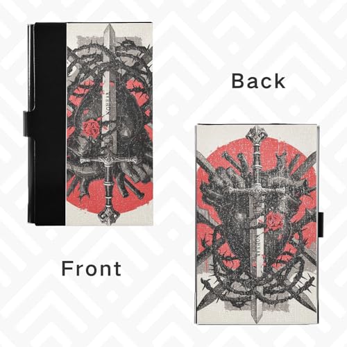 KLL Dark Style Daggers and Human Heart Black and Red Slim Business Card Holder Organizer with Leather & Stainless Steel Name Card Holder for Business Meeting Use portatarjetas para Hombre4