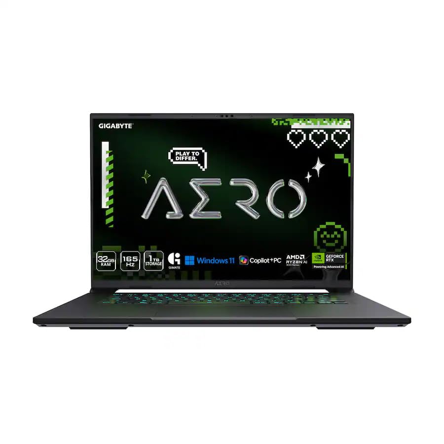 Image of GIGABYTE AERO X16 Gaming Laptop, 16 inch 165Hz WQXGA IPS Display, AMD Ryzen Al 7 350 8-Core, NVIDIA GeForce RTX 5060, 32GB DDR5 8TB SSD, RGB Backlit Keyboard, Wi-Fi 6E, 1080p + IR Camera, Win11 Pro
