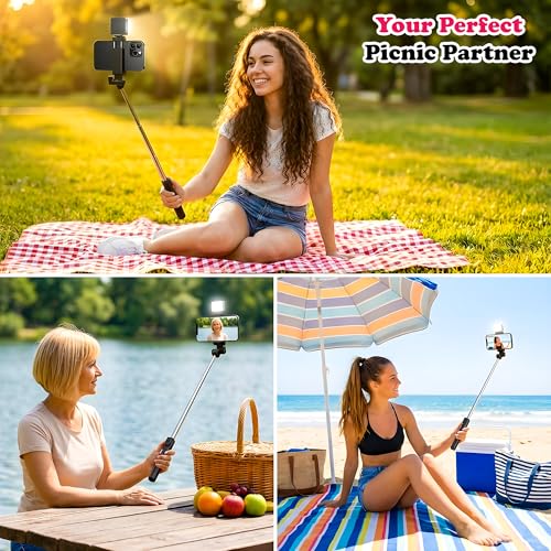 Image of SWAPKART 3-in-1 Extendable Selfie Stick Tripod with Wireless Bluetooth Remote & LED Light for Photoshoot, Make Up & Selfie 70cm, Compatible with Smartphones & GoPro