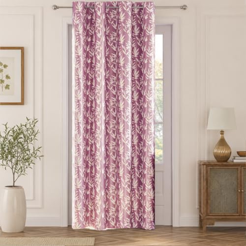 Image of HOKIPO Luxe Foliage Foil Printed Curtains 7 Feet Long 1 Panel, Onion Pink