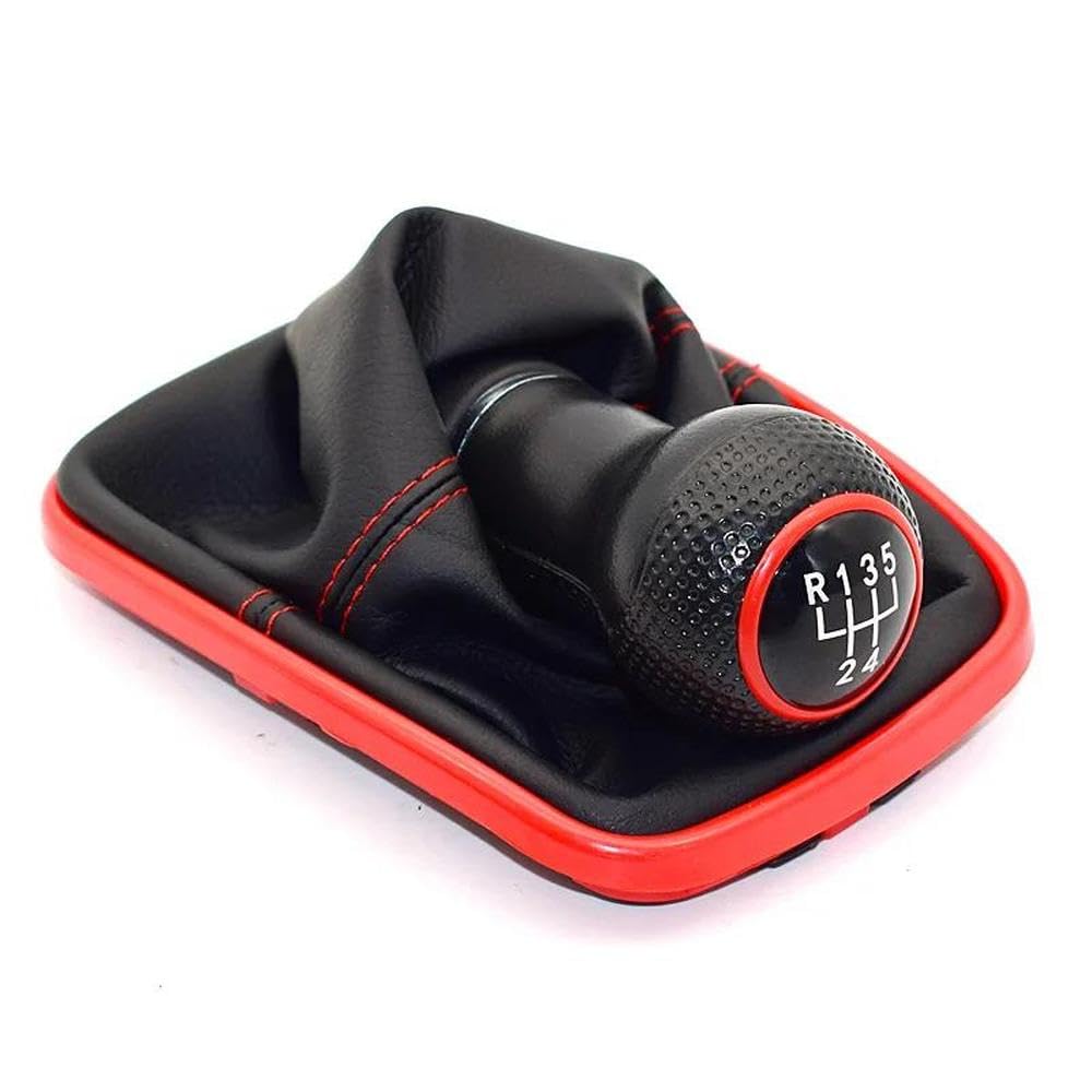 Hyasdbwe Red 12Mm 5/6 Speed Car Gear Shift Knob Lever Shifter Gaitor Boot For Golf Mk4 For Gti R32 For Bora For Jetta 1999-2005 Gear Shifter Parts(,5 Speed)