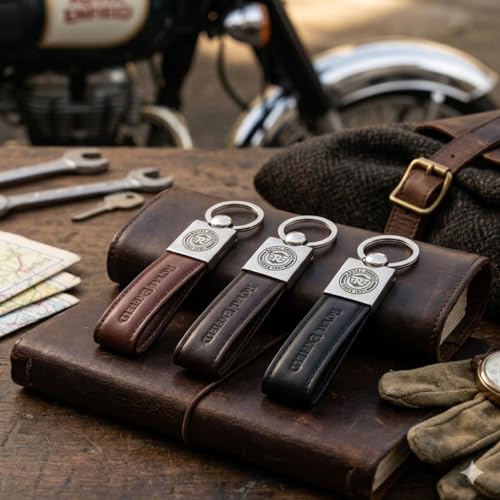 Image of Leather Strap Keychain, Embossed Logo Design, Durable Premium Key Ring for Bike Lovers & Gift Use