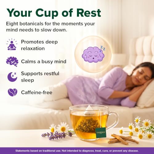 Image of VAHDAM Restful Sleep Herbal Infusion | Promotes Deep Sleep & Helps with Insomnia, Snoring | Caffeine Free | 8-Herb Blend | 30 Tea Bags