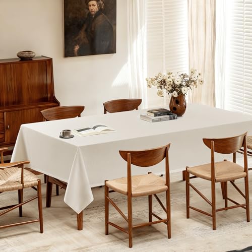 Beige Table Cloth for Rectangle 4 Foot Table 55 x 72 inch Neutral Colored Linen Rectangular Tablecloth Heavy Duty Wrinkle Resistant Rustic Farmhouse Oblong Tablecloth for Formal Dining Holiday Wedding by Jayrma - Used condition - Image 6