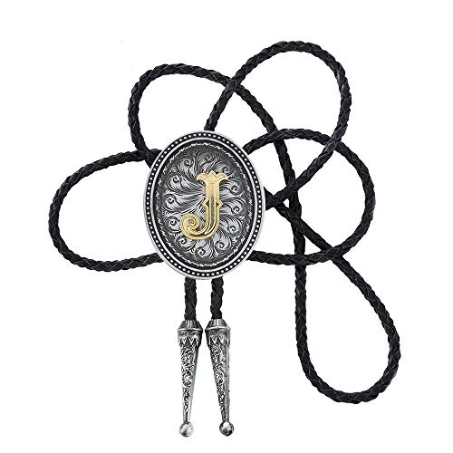 KDG bolo tie for man Golden Initial A to Z oval shape Antique silver blackground
