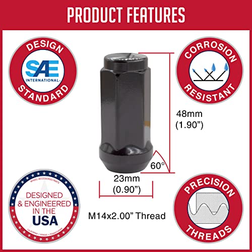 Wheel Accessories Parts 24 Pcs 14Mm 2.0 14X2.0 Thread Bulge Acorn 1.90" Long Lug Nuts Black 3/4" Hex Fits 2003-14 Ford Expedition Lincoln Navigator 2004-14 F150 #TOP3