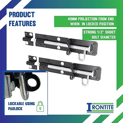 IRONTITE 2 Pack Black Brenton Bolt Gate Bolt 200mm (8"), Ideal Door Bolt Lock for Gates Sheds - Image 4