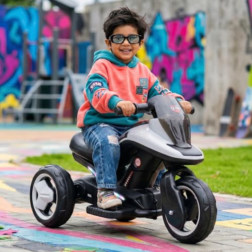 Image of Toyzone Ralph Electric Bike (White) | 6V Rechargeable Bike with 4.5 AH Battery | Music Player with Bluetooth, USB & AUX | 6 Months Battery Warranty | Made in India | for Kids 2-8 Years, Upto 35 Kgs