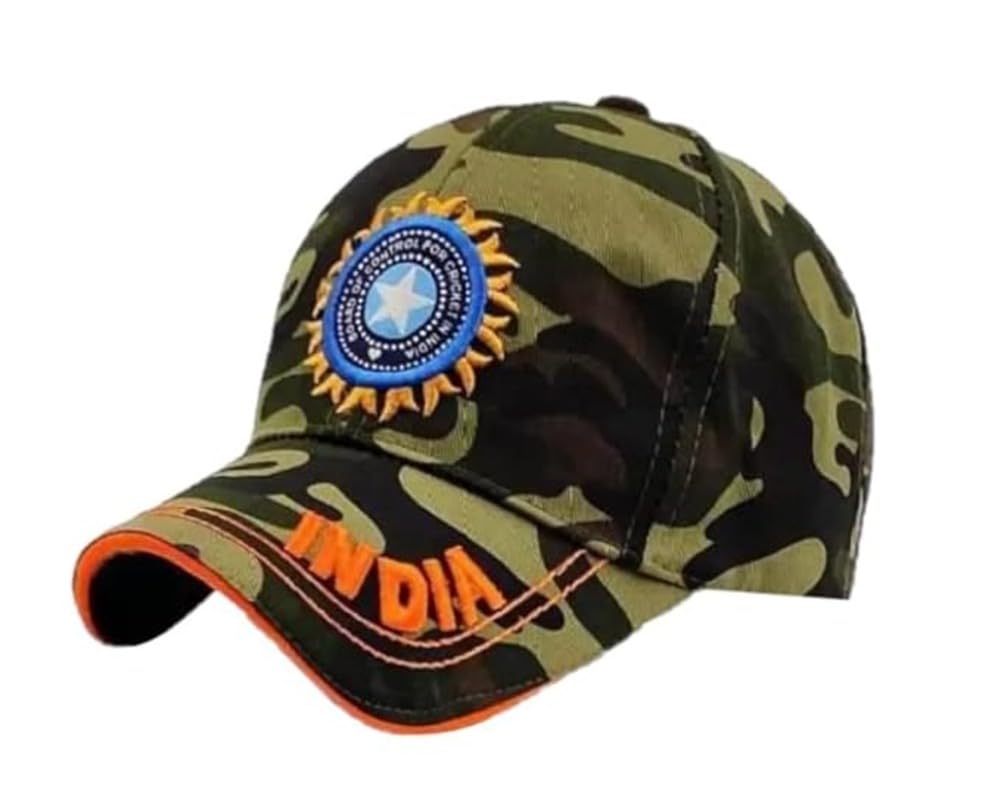 Army Print India Cricket Cap - Original Quality Unisex Adjustable Buckle Cap for Men and Women - Branded Sports Cap for All Sports Fans