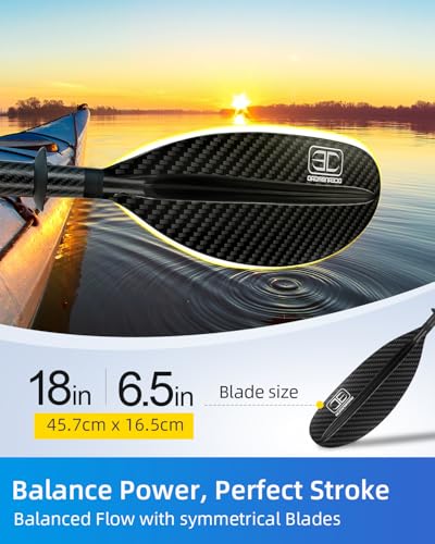 Image of OCEANBROAD Kayak Paddle 230CM /90.5 Inches Carbon Shaft Kayaking Boating Oar with Paddle Leash
