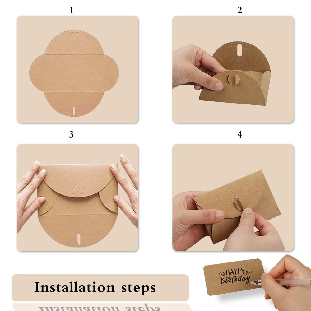 Buste in Carta Kraft 100 Pezzi 10 x 6 cm con Chiusura a Cuore per Partecipazioni Matrimonio