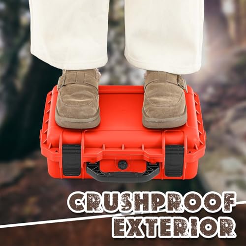 Image of Relaxweex 1 Pcs Waterproof Hard Case with DIY Customizable Foam Insert Portable Protective Case with Knife for Camera Drones Equipments Tools Test Instruments(Reddish Orange,8.5 x 6.5 x 3.7 Inch)