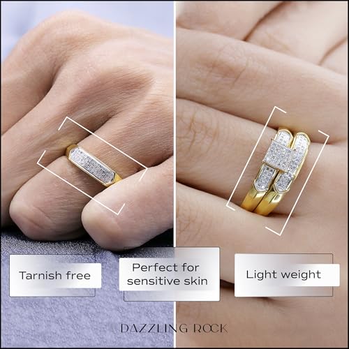 Dazzlingrock Collection Round White Diamond Square Micro Pave Wedding Trio Ring Set (0.30 ctw, Color I-J, Clarity I2-I3) in 18K Yellow Gold Plated Sterling Silver2