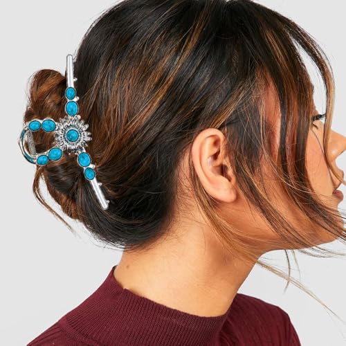 2 PACK Extra Turquoise Blue Stone Sun Hair Claw Clip, Metal Retro Style Hairpin Western Hair Clip, Nonslip Hair Accessories for Thick Hair miniatura 6