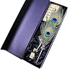 SpyShop Peacock Feather Pen Quill Ink Pen Set- Antique Feather Writing Dip Ink Pent Handmade Heart-Shaped Pen Holder Writing Dip Pen Calligraphy Gift Set