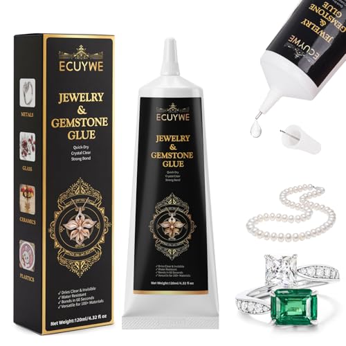 Jewelry Glue for Gemstones and Metal, 120ML Professional Grade Precise Applicator, Strong Instant...