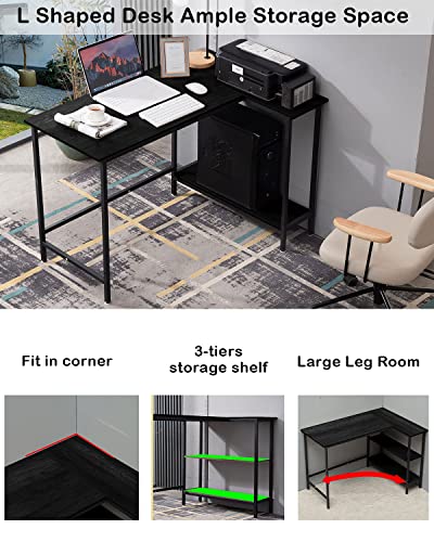 Woodynlux L Shaped Computer Desk - Home Office Desk With Shelf, Gaming Desk Corner Table For Work, Writing And Study, Space-Saving, Black #TOP5