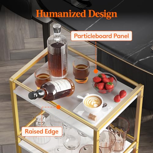 Lifewit Drink Trolley, 3 Tier Rolling Bar Cart, Tea Serving Trolley on Lockable Wheels, Kitchen Cocktail Alcohol Trolley for Dining Living Room, 43.2 x 30 x 81.5 cm, Gold - Image 6