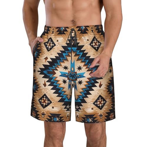 Native American Diamond Southwestern Aztec Blue Brown Men's Quick Dry Swim Trunks Surfing Beach Mesh Board Shorts