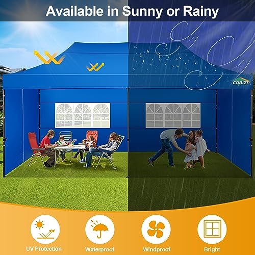 Image of COBIZI 10x20 Pop Up Canopy Tent with 6 Sidewalls,Heavy Duty Canopy,Blue
