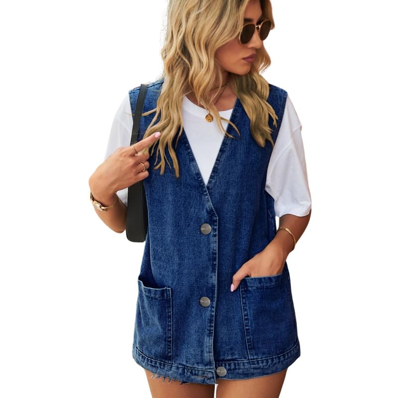Denim Sleeveless Vest Waistcoat For Women | Button-Front Western Jacket-image-4