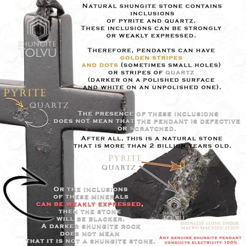 Shungite Cross - Necklace Made of Rare Authentic Black Russian Stone - Handmade - TOLVU4