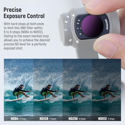 Image of NEEWER Variable ND Filter Compatible with DJI Osmo Pocket 3 / Pocket 4 / Xtra Muse, Magnetic ND64-512 Adjustable Neutral Density Filter with Screen Protector Accessories
