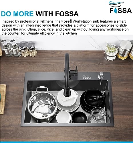 Image of Fossa 5-Year Warranty 24 inchx18 inchx10 inch inch Single Bowl With Tap Hole Premium Stainless Steel Handmade Kitchen Sink Black (Matte Finish)