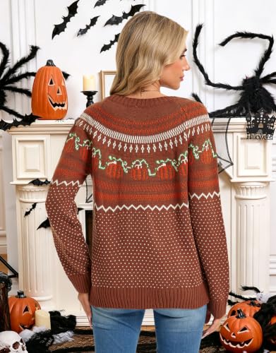 Image of Womens Fair Isle Sweaters Long Sleeve Crewneck Fall Winter Pullover Sweater