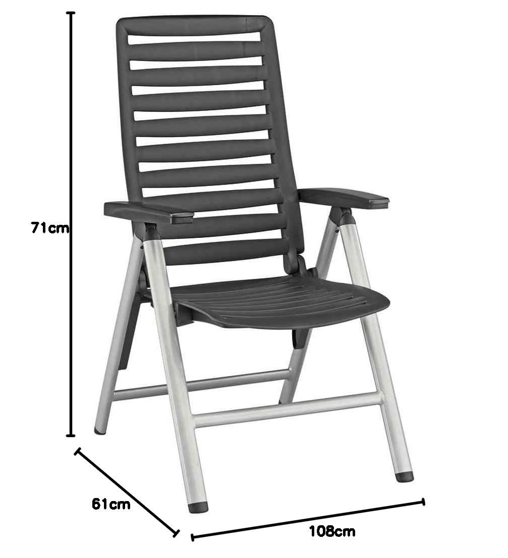 Kettler Gartenstuhl Hochlehner - stabiler Klappsessel für den Garten - Rückenlehne mehrstufig verstellbar - silber & anthrazit