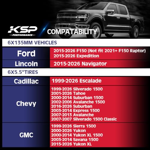 Image of KSP 6X135 to 6x5.5 Wheel Adapters, Change Bolt Pattern Conversation Spacer fit Silverado Ram Wheel Install on F150 Vehicle with 87.1mm Hub Bore, Front and back are widen by 3in (each 1.5 inch)14x1.5 Stud