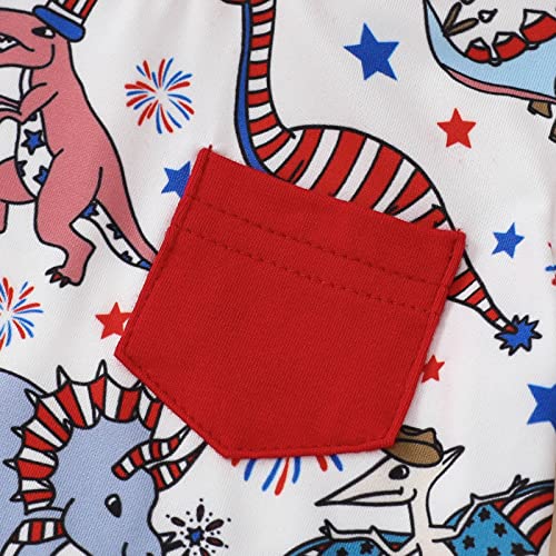 Newborn Baby Boy Summer Clothes Short Sleeve Cartoon Dinosaur T-Shirt Top Shorts 2Pcs 4Th Of July Outfit (12-18 Months,Red) #TOP4