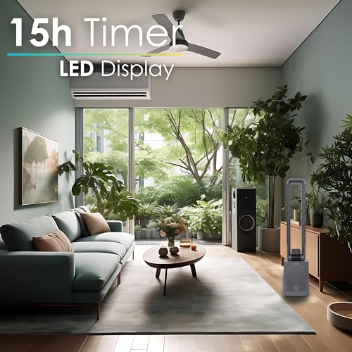 Echos Turmventilator sehr leise Ventilator leise DC Motor Fernbedienung Oszillierend LED-Display 3 Modi 12 Stufen Tower-Ventilator Säulenventilator Standventilator Luftkühler 15h Timer Tower Fan 5