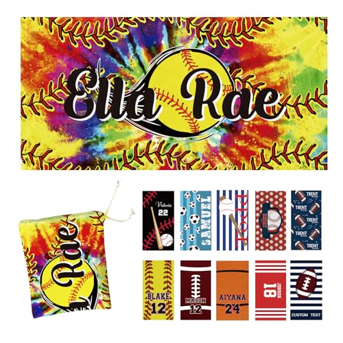 Duckbe Custom Beach Towel with Bag, Personalized Large Softball Beach Towels for Kids Adults Boys Men, Absorbent Quick Dry Sports Towel for Swimming Pool