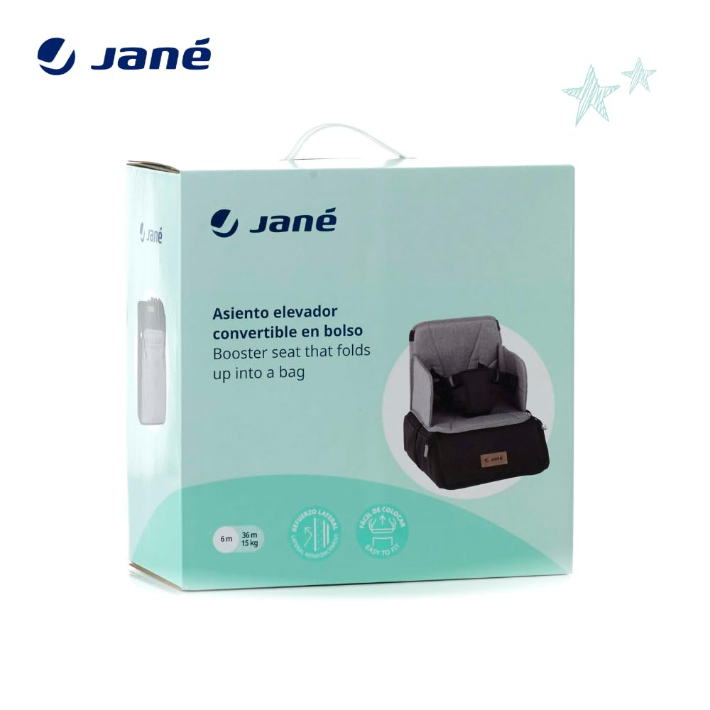 Jané Booster Seat Asiento Elevador Bebé, Trona Portátil de Viaje con Compartimento, Fijación Segura, Hasta 15 kg, Azul