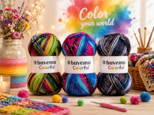 Image of Colorful Self-Striping Multicolor Fuzzy with Subtle Sheen Yarn, 56% Polyester 44% Acrylic, Each 3.53Oz(100gr) / 252yds(230m) (No.2) (Galaxy)