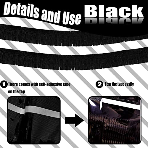 Image of 6 Pack 10 Feet Foil Fringe Garland Metallic Tinsel Streamers Banner Wall Hanging Curtain Backdrop Banner for Parade Floats, Thanksgiving, Christmas, Birthday, Halloween Party Decorations(Black)
