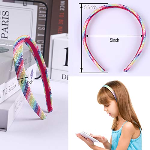Wanyu Rainbow Headbands 8 Pcs Sweet Hairband Children Head Bands For Girls Sequin Printed Heart Mermaid Headband Kids Hair Piece #TOP2