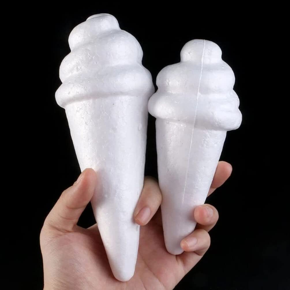 Kichvoe Cupcakes 12pcs Craft Foam Ice Cream White Balls Shapes Polystyrene Foam Cones Pretend Play Ice Cream Models for Christmas Wedding Decoration Diy Arts Craft