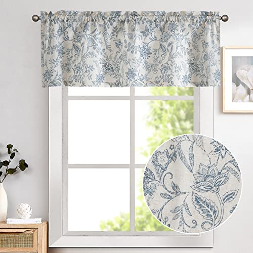 Lazzzy-Kitchen-Valance-Curtain-Linen-Floral-Farmhouse-Valance-for-Living-Room-Bathroom-Bedroom-Country-Valances-Window-Treatments-Small-Window-Cafe-Curtain-16-Inch-Rod-Pocket-1-Panel-Blue-on-Beige Lazzzy Kitchen Valance Curtain Linen Floral Farmhouse Valance for Living Room Bathroom Bedroom Country Valances Window Treatments Small Window Cafe Curtain 16 Inch Rod Pocket 1 Panel Blue on Beige