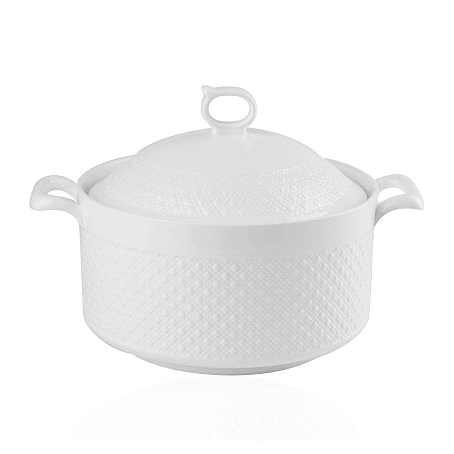Vnook Zuppiera In Ceramica Bianca 3L Con Coperchio E Doppi Manici – Adatta A Microonde, Forno E Lavastoviglie